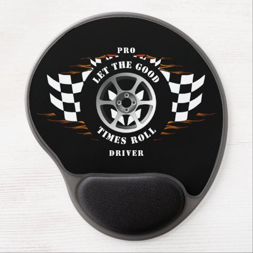Sports Car Racing Checkered Flag Wheel Flames Pro Gel Mouse Pad