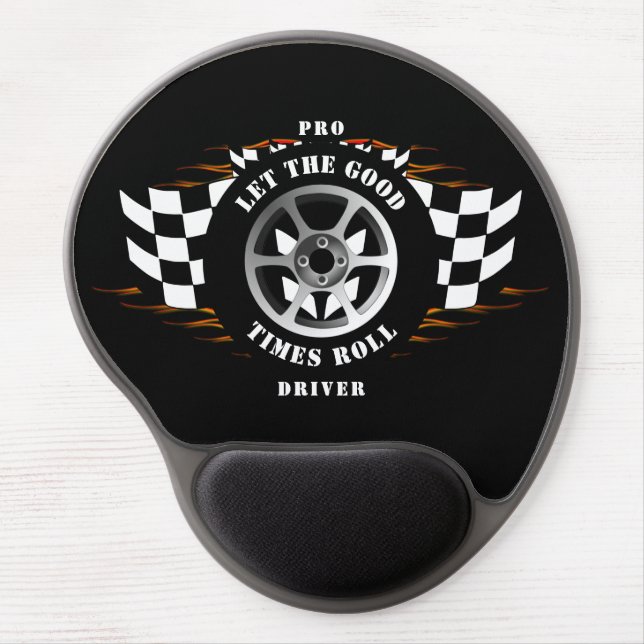 Sports Car Racing Checkered Flag Wheel Flames Pro Gel Mouse Pad (Front)