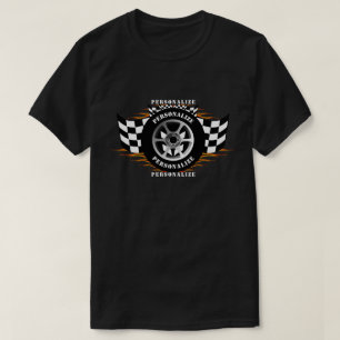 Sports Car Racing Checkered Flag Wheel Flames Pro T-Shirt