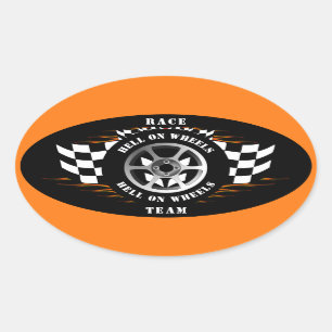 Sports Car Racing Hell On Wheels Racecar Helmet Oval Sticker