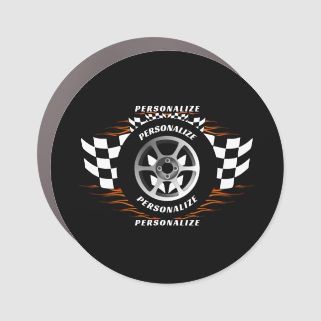 Sports Car Racing Personalize Checkered Flag Pro  Car Magnet (Front)