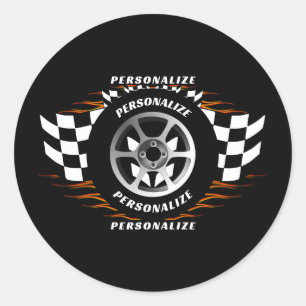 Sports Car Racing Personalize Checkered Flag Pro Classic Round Sticker