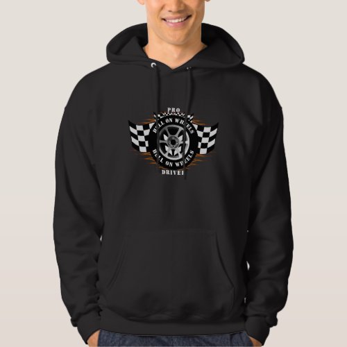 Sports Car Racing Wheel Checkered Flag Flames Pro Hoodie