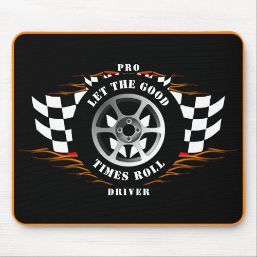 Sports Car Racing Wheel Checkered Flag Flames Pro  Mouse Pad