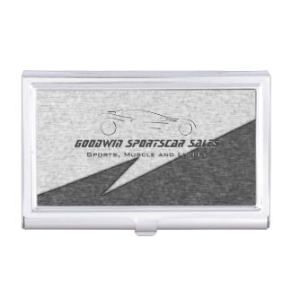 Sports Car Sales - faux metal, silver auto Business Card Case