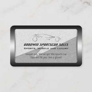 Sports Car Sales - faux metal, silver sportscar Business Card