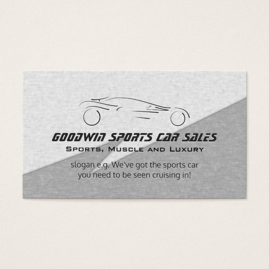 Sports Car Sales - faux metal, silver sportscar Business Card