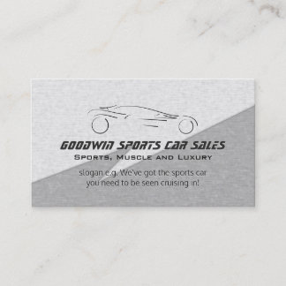Sports Car Sales - faux metal, silver sportscar Business Card