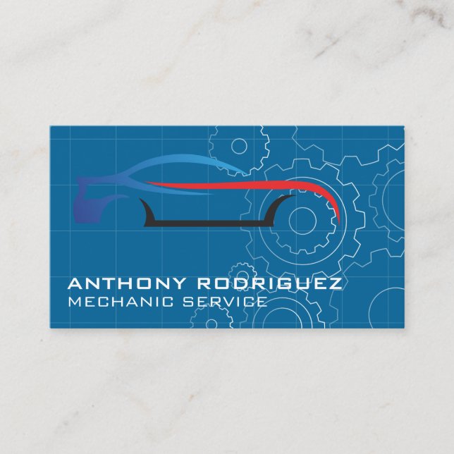 Sports Car Stylized Logo | Gears | Auto Services Business Card (Front)