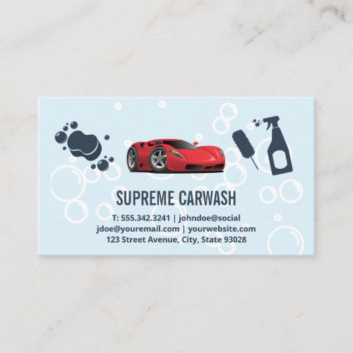 Sports Car Wash and Cleaning Tools Supplies Business Card