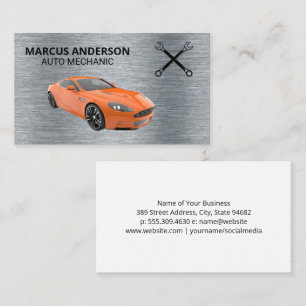 Sports Car Wrenches Metallic Background Business Card