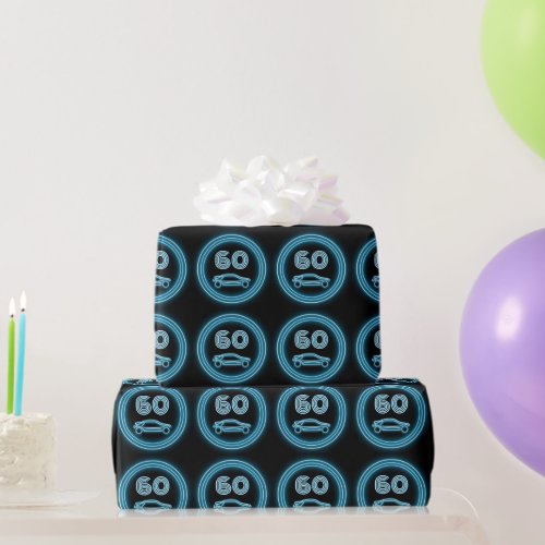Sports Cars  Any Number Black and Neon Blue Mens Wrapping Paper