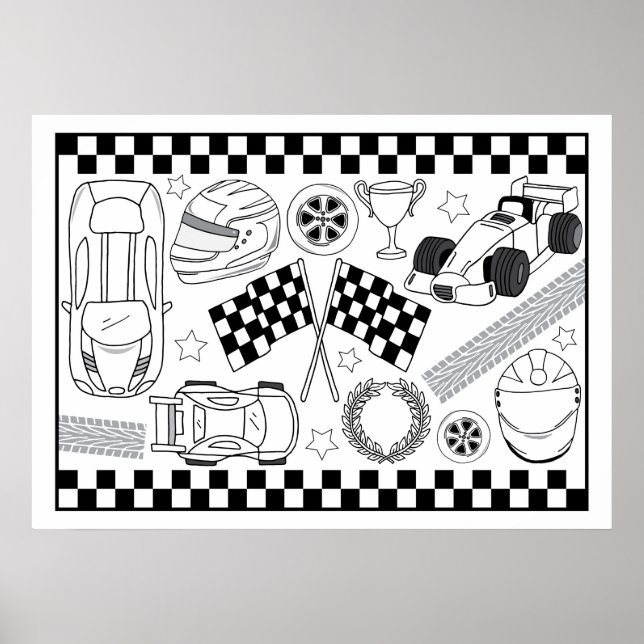 Sports Cars Racing Driver Boys DIY Coloring Poster (Front)