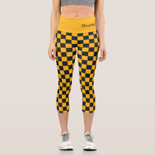 Sports Check Black Gold Team School Colors Fans Capri Leggings