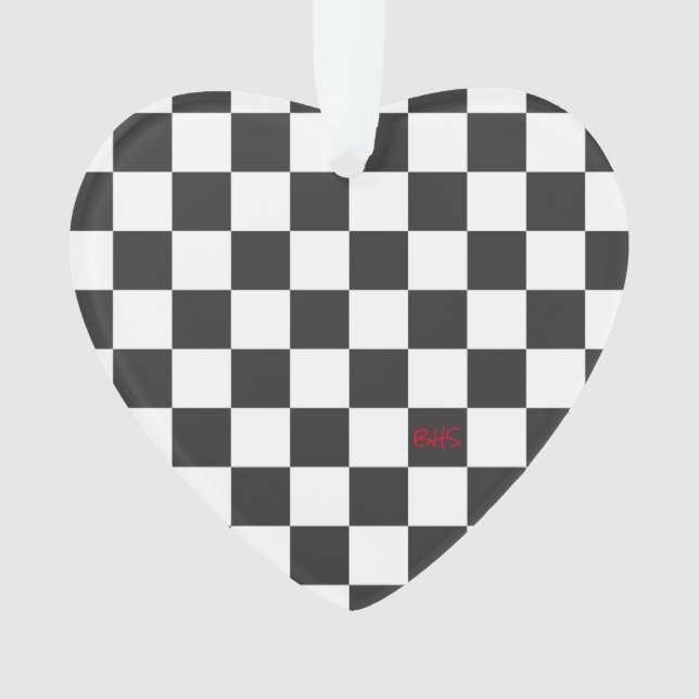 Sports Checkerboard INITIALS Black White Fan Club Ornament (Front)