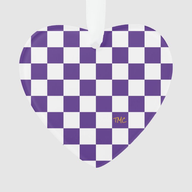 Sports Checkerboard INITIALS Purple White Fan Ornament (Front)