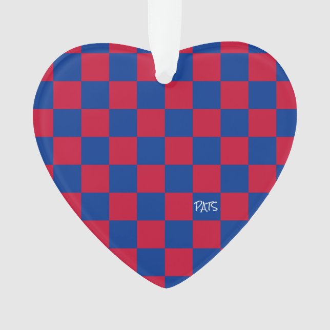 Sports Checkerboard INITIALS Red Blue Team Love Ornament (Front)