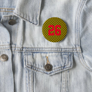 Sports Checkerboard NUMBER Fan Club Fun Button