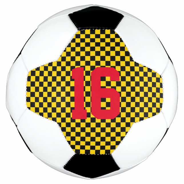 Sports Checkerboard Team Player NUMBER Goal  Soccer Ball (Front)