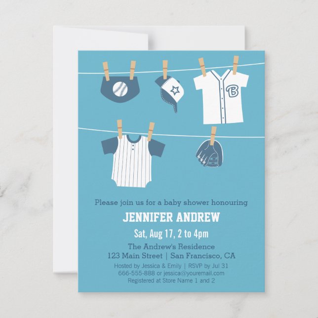 Sports Clothes Baseball Baby Shower Invitations (Front)