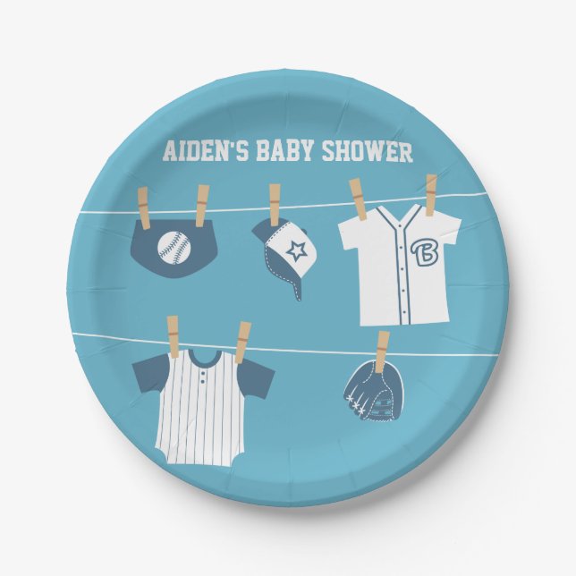 Sports Clothes Baseball Baby Shower Supplies Paper Plates (Front)