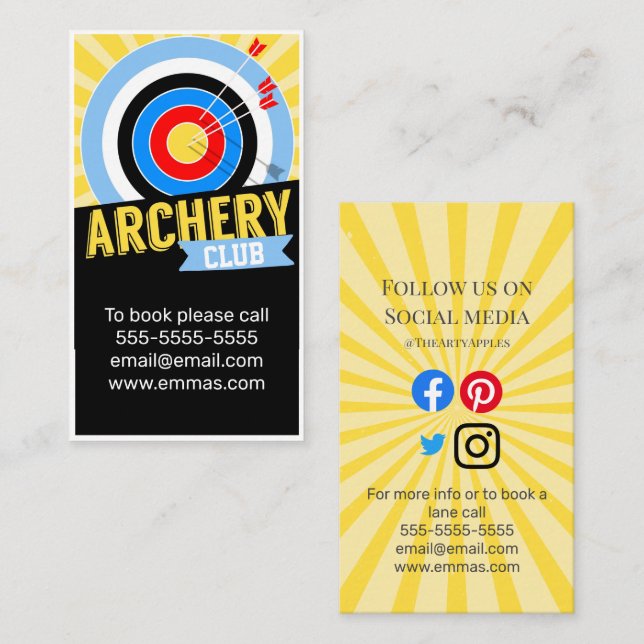sports club archery coach team tryouts gym business card (Front/Back)