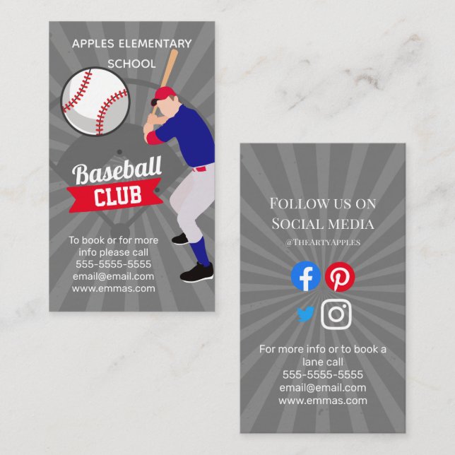 sports club baseball coach team tryouts gym business card (Front/Back)