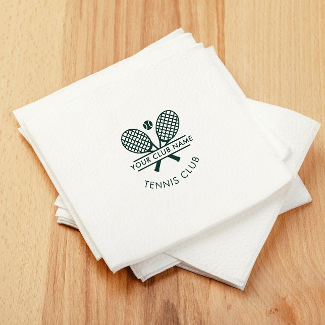 Sports Club Name Tennis Icons Green Logo Paper Napkins (Your Club Name Tennis Rackets Motif Green Logo Paper Napkins)