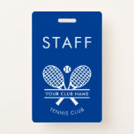 Sports Club Name Tennis Rackets Motif Any Color Badge<br><div class="desc">Easily customize this badge by adding your club or society name by clicking the "Personalize" button. You can change the background, fonts, and badge color by clicking the "Edit with Design tool". Perfect for any club, business, or school society. Order as many or as fewer as required. There's no setup...</div>
