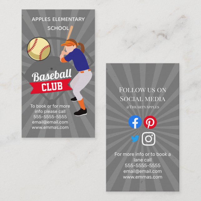 sports club softball coach team tryouts gym business card (Front/Back)