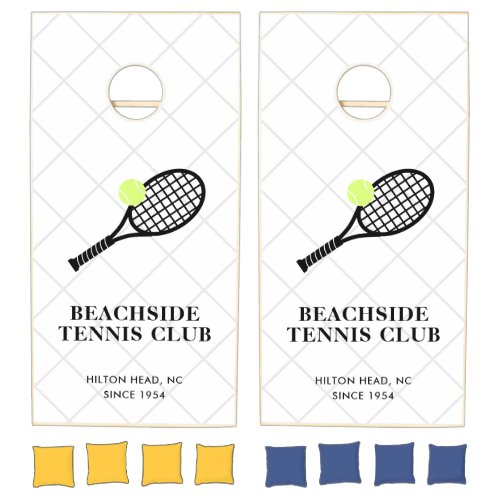 Sports Club Tennis Racket Balls Black White Cornhole Set