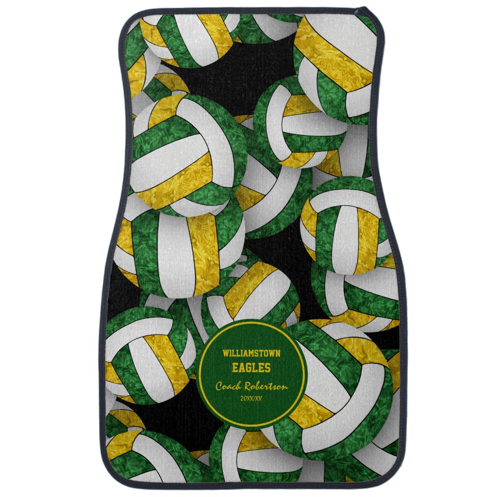 sports coach gifts green gold volleyballs pattern car floor mats