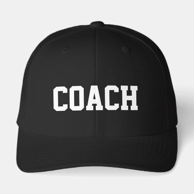 Sports coach hat. Black cap with custom text (Front)