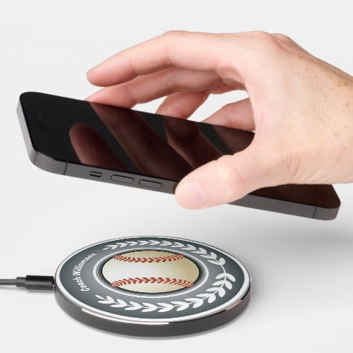 Sports Coach Monogram Baseball Wireless Charger