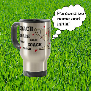 Sports coach monogram name personalized travel mug