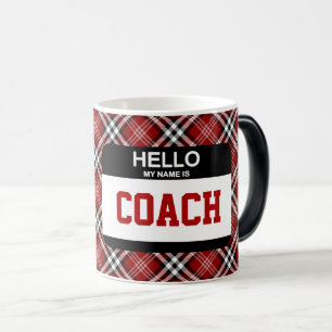 Sports Coach Nametag Team Maroon Plaid Hello Color Morph Mug