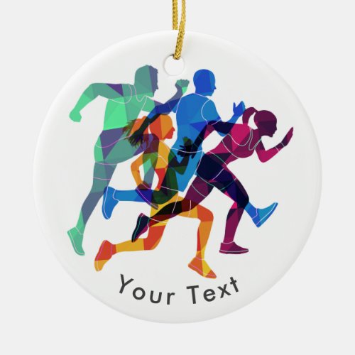 SPORTS Colorful Mosaic Track  Field Runners Ceramic Ornament