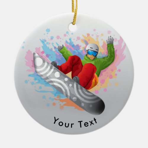 SPORTS Colorful Snowboarder Showing Off Skills Ceramic Ornament