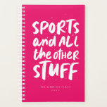 Sports cool type pink and white family planner<br><div class="desc">If you have kids doing a lot of sports, this sports theme planner is for you! Write down all the games and all the other things in this stylish black and white calendar perfect for a football mom, soccer mom, baseball mom - or all of the above. With its cool...</div>