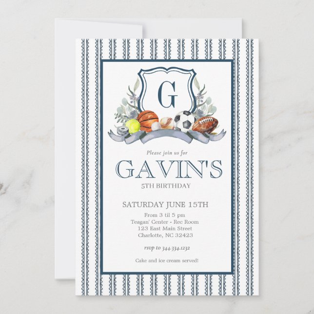 Sports Crest Birthday Invitation (Front)