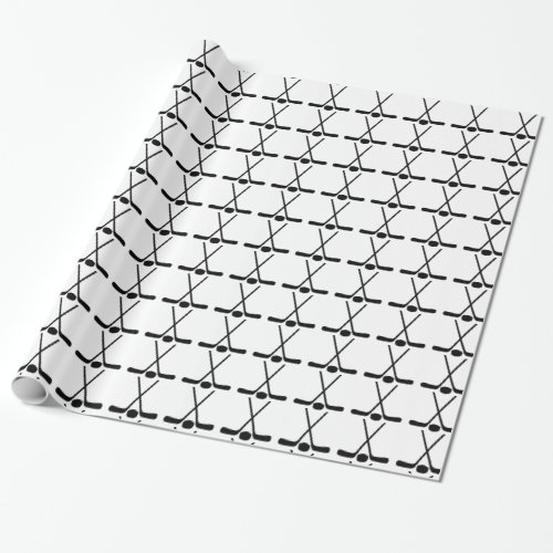 Sports Crossed Hockey Sticks Puck wrapping paper