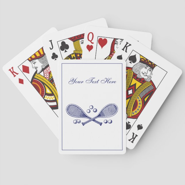 Sports Crossed Tennis Racquet Tennis Balls Blue Poker Cards (Back)