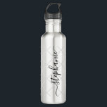 Sports Custom Calligraphy Name Stainless Steel Stainless Steel Water Bottle<br><div class="desc">Black,  gray,  and silver stainless steel personalized black stainless steel water bottle with name monogram in an elegant and cute calligraphy script font with a subtle net pattern background,  perfect for any women’s and girls net sport like basketball,  volleyball,  lacrosse,  tennis,  pickleball,  hockey,  and more.</div>