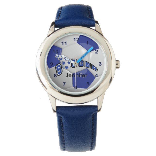Sports Dark Blue Soccer Ball | DIY Name Watch (Front)