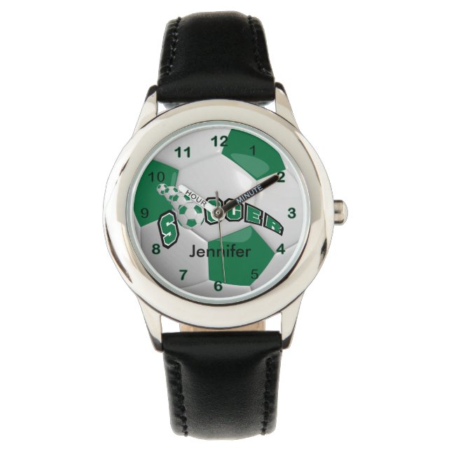 Sports Dark Green Soccer Ball | DIY Name Watch (Front)