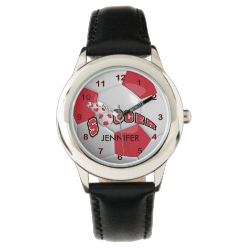 Sports Dark Red Soccer Ball  DIY Name Watch