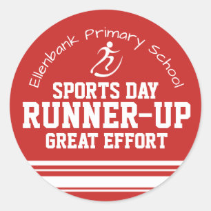 Sports day runner-up great effort red award classic round sticker