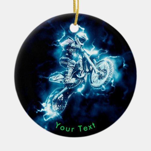 SPORTS Electric Blue Motocross Excitement Ceramic Ornament