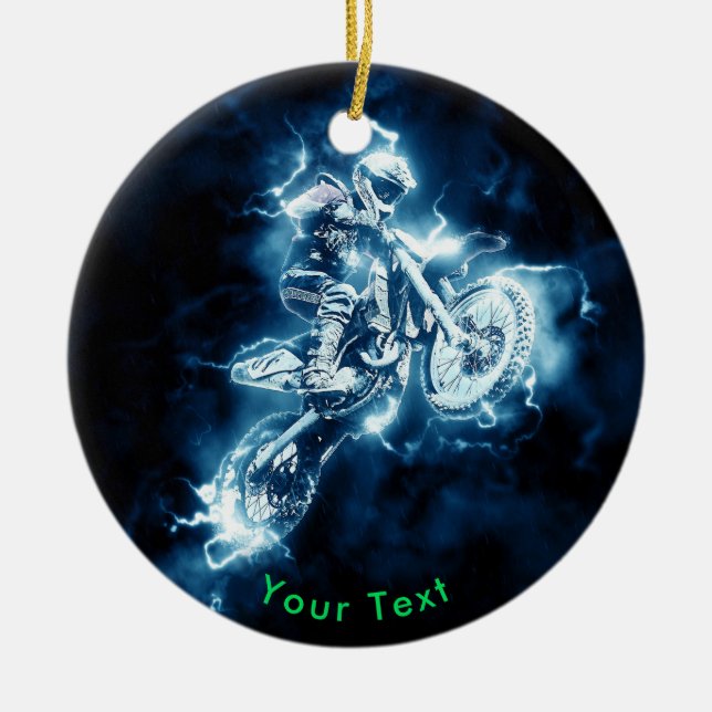 SPORTS Electric Blue Motocross Excitement Ceramic Ornament (Front)