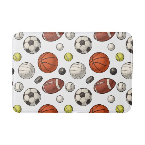 Sports Equipment Pattern Bath Mat